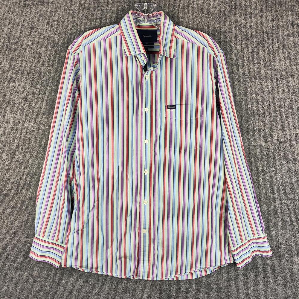 Faconnable Shirt Mens Medium Multicolor Stripe Button Front Long Sleeve Casual